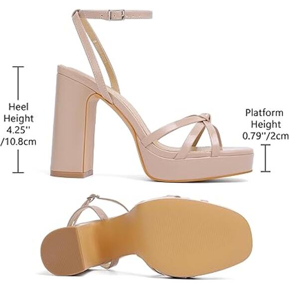 Sun Gurg Womens Size 8.5 Tan Open Toe 4.5" Block Heel Ankle Strap Sandal Shoes - Picture 3 of 7